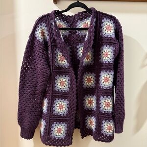 Purple Crochet Cardigan Sweater